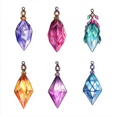 Magical crystal gem jewel drawing set, dungeons and dragons, dnd
