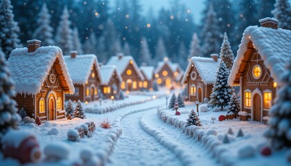 Fototapeta premium Snowy village with gingerbread houses