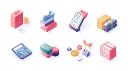 Company profit and loss flat icons set. Investment taxation. Calculating loss, calculating net income, international and non-resident taxes metaphors. Vector isolated concept metaphor illustrations