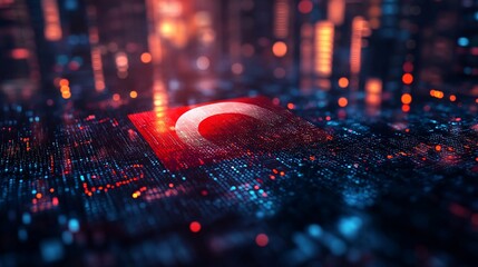 Red Circular Arrow Data Cityscape Digital Technology