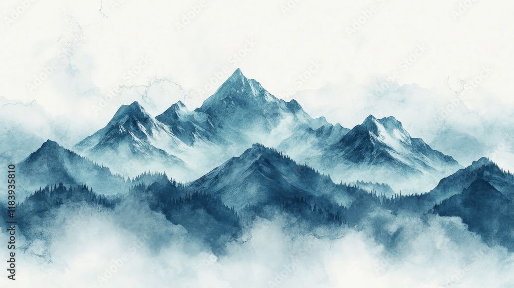 Aufkleber minimal abstract landscape background vector. mountain background with watercolor texture . vector a