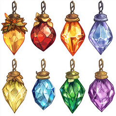 Magical crystal gem jewel drawing set, dungeons and dragons, dnd