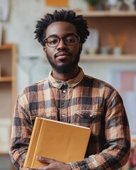 African-American Artist Holding a Sketchbook in a Creative Studio