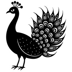 Black and White Peacock Silhouette Vector Design