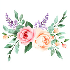 Beautiful floral arrangement with pink roses, lavender, and greenery