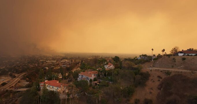 Pasadena Eaton Fire California Canyon Smoke Sky Pan Left