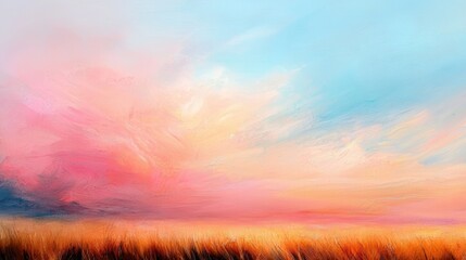 Soft Peach and Blue Sky with Gentle Blurred Horizon