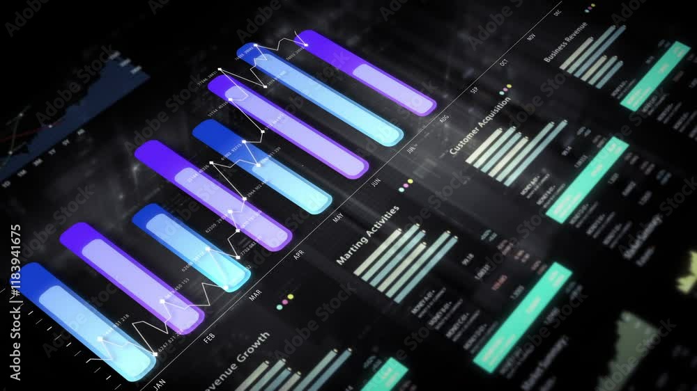 Poster dynamic data visuals for business info graphics, animated charts, and data-driven insights for a bus