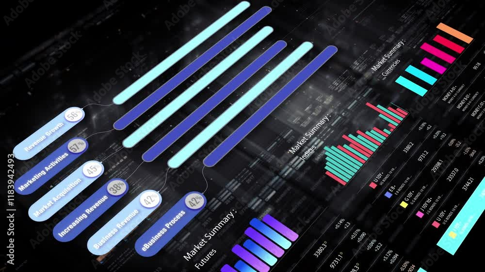 Poster dynamic data visuals for business info graphics, animated charts, and data-driven insights for a bus