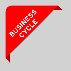 Red color of corner label banner with word business cycle on gray background