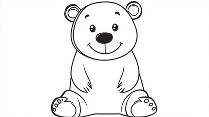 Obraz premium A cute cartoon-style teddy bear in simple line drawing on a white background for coloring.