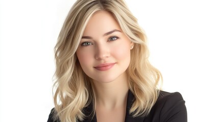 Naklejka premium Stunning Blonde Woman Headshot Professional Portrait Photography Against White Background