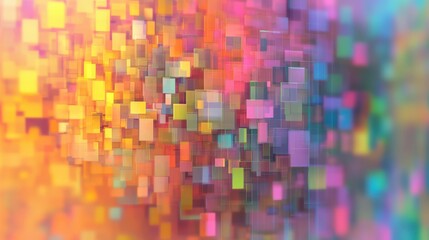 Abstract colorful blurry pixel blocks background. Bg and technology, digital world concept. 3D Rendering