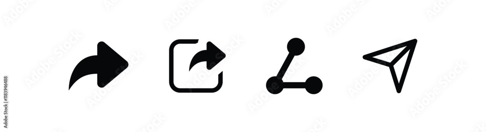 Poster Share icon set. Arrow symbol, Reply send forward icons button. Send message icon. External Link Icon. Upload icon. Connection symbol - network sharing icon	