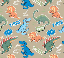 vector cartoon dino illustration for t shirt print  © basws
