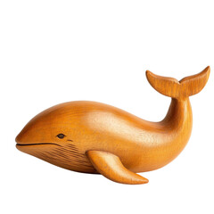 Wooden Whale Carving on White Background, intricately detailed, showcasing craftsmanship and artistic design, perfect for digital use