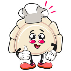 Fototapeta premium Cute gyoza dumpling vektor illustration mascot character as chef give thumbs up, Xiao Long Bao, Asian, Chinese food, work of hand drawn