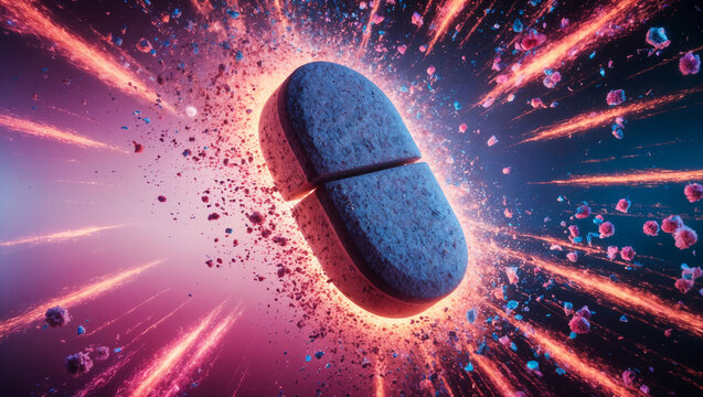 Transcendent Psychotropic Journey Through capsule bursting with vibrant energy
