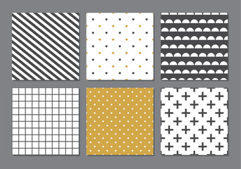 Cute set of Scandinavian geometric seamless patterns in neutral colors palette