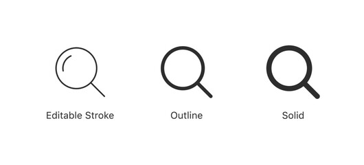 search icon button - magnifying glass loupe sign symbol, magnifier icon . EDITABLE STROKE ICON. outline and filled web icons vector sign