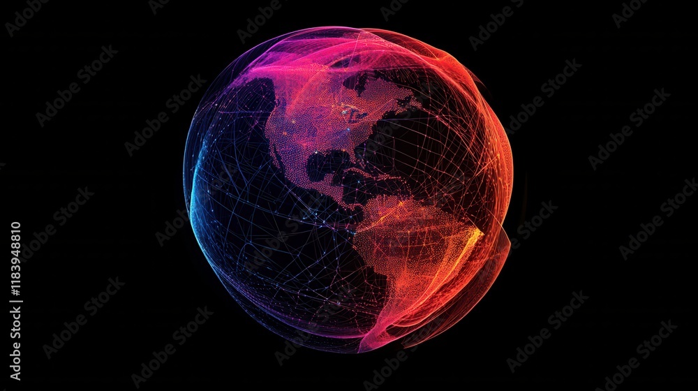 Poster technology image of globe. abstract polygonal shapes. background with connecting dots and lines. gra