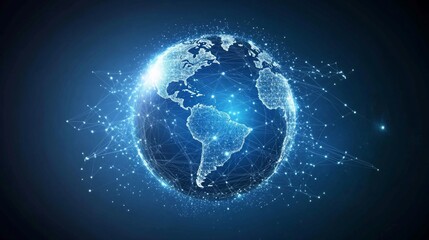 A digital representation of Earth with a network of connections and glowing elements.