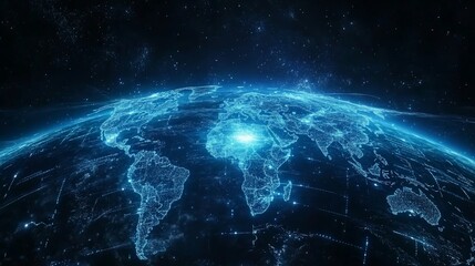 A digital representation of Earth showcasing a network of connections and data flow.