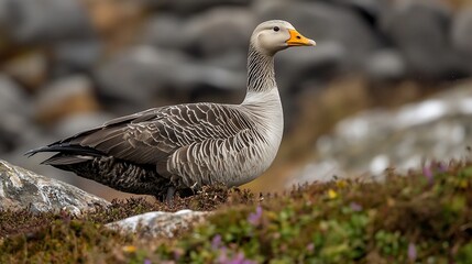 Greylag Goose Coastal Rocks Heather Wildlife Scotland