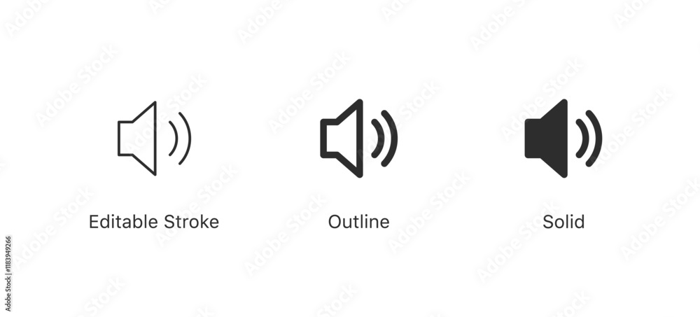 Aufkleber Audio speaker volume icons set in flat style, sound volume level icon symbol for ui apps and website . EDITABLE STROKE ICON. outline and filled web icons vector sign