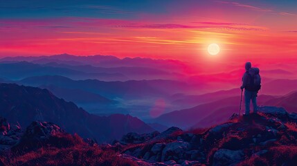 Fototapeta premium Sunset Serenity: A photographer captures the last light of the day