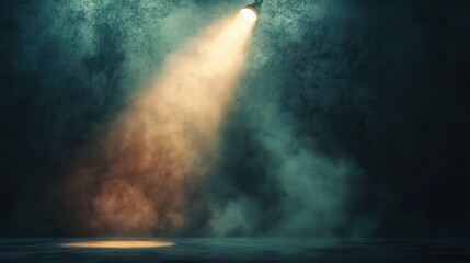 Obraz premium Glowing spotlight against abstract grunge wall with smoke and copy space. Event concept. 3D Rendeirng.