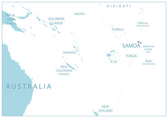 Samoa - blue map with neighboring countries and country names. Vector illustration