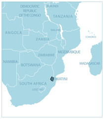 Eswatini - blue map with neighboring countries and country names. Vector illustration