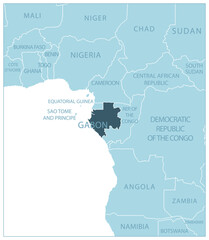 Gabon - blue map with neighboring countries and country names. Vector illustration