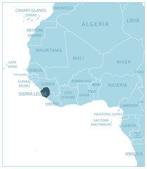 Obraz premium Sierra Leone - blue map with neighboring countries and names. Vector illustration