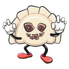 Cute gyoza dumpling vektor illustration mascot character become a scary halloween character, Xiao Long Bao, Asian, Chinese food, work of hand drawn