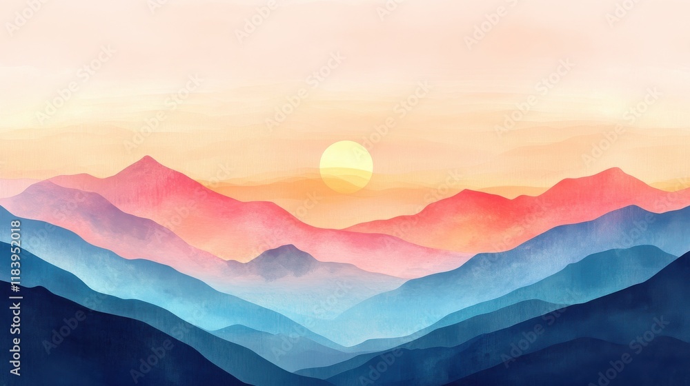 Poster minimal abstract landscape background vector. mountain background with watercolor texture . vector a
