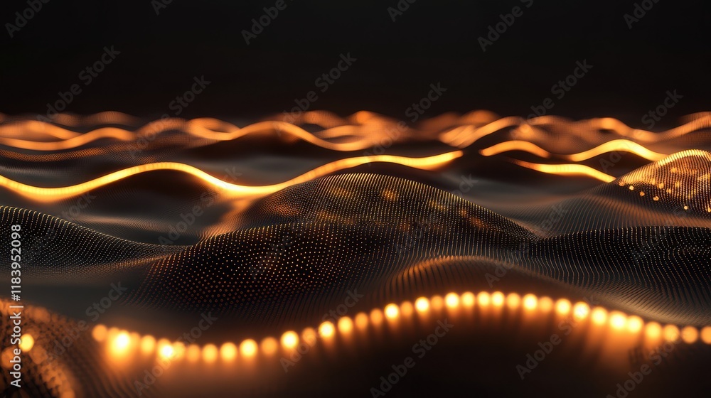 Poster abstract technological backdrop with glowing waves and geometrical figures and empty space for your 