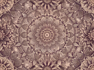 Intricate Floral Mandala Pattern in Dusty Rose Tones.