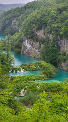 Transparent Turquoise Colored Waters of the Lake Are Having Ripples. Many Small Waterfalls Flowing Into the Lake. Plitvice Lakes, National Park, Croatian Scenery, Waterfall Views, Natural Beauty