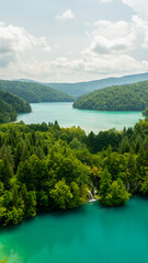 Transparent Turquoise Colored Waters of the Lake Are Having Ripples. Many Small Waterfalls Flowing Into the Lake. Plitvice Lakes, National Park, Croatian Scenery, Waterfall Views, Natural Beauty