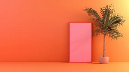 Modern interior design with pink frame palm plant