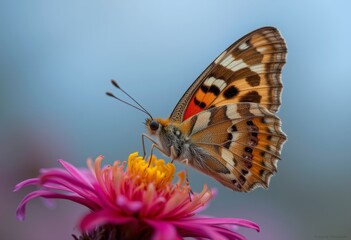 Obraz premium Painted lady butterfly on a vibrant pink flower