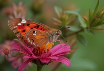 Obraz premium Painted lady butterfly on a vibrant pink flower