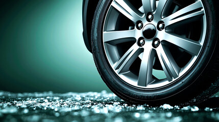 Close-up of a Car Wheel on a Textured Surface. Sleek Design and High-Quality Image. Perfect for Automotive and Transportation Themes.