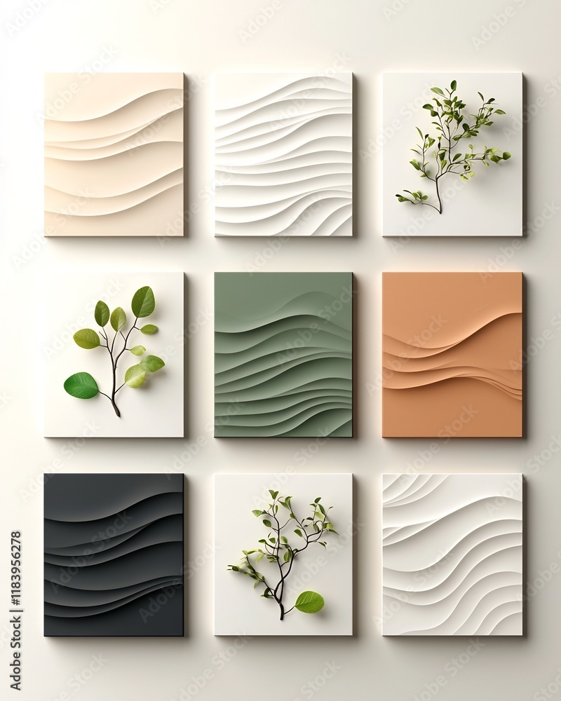 Poster minimalist white cardboard material with abstract embossed patterns and clean lines for sophisticate
