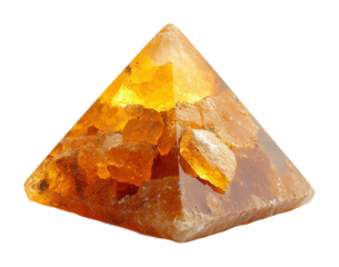 Geometric pyramid-shaped salt lamp emitting warm light home ambient lighting indoor space elegant design isolated on transparent background png