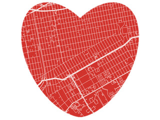 Heart-Shaped Map of East New York  New York, USA in Bold Red and White Design.