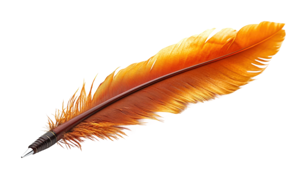 Elegant floated quill pen on high fidelity png digital minimalist close-up creativity isolated on transparent background png