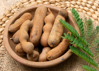A classic and vibrant photo of tamarind fruit placed in a bowl, showcasing its natural texture and rich color. Perfect for food, health, or cultural-themed projects.

